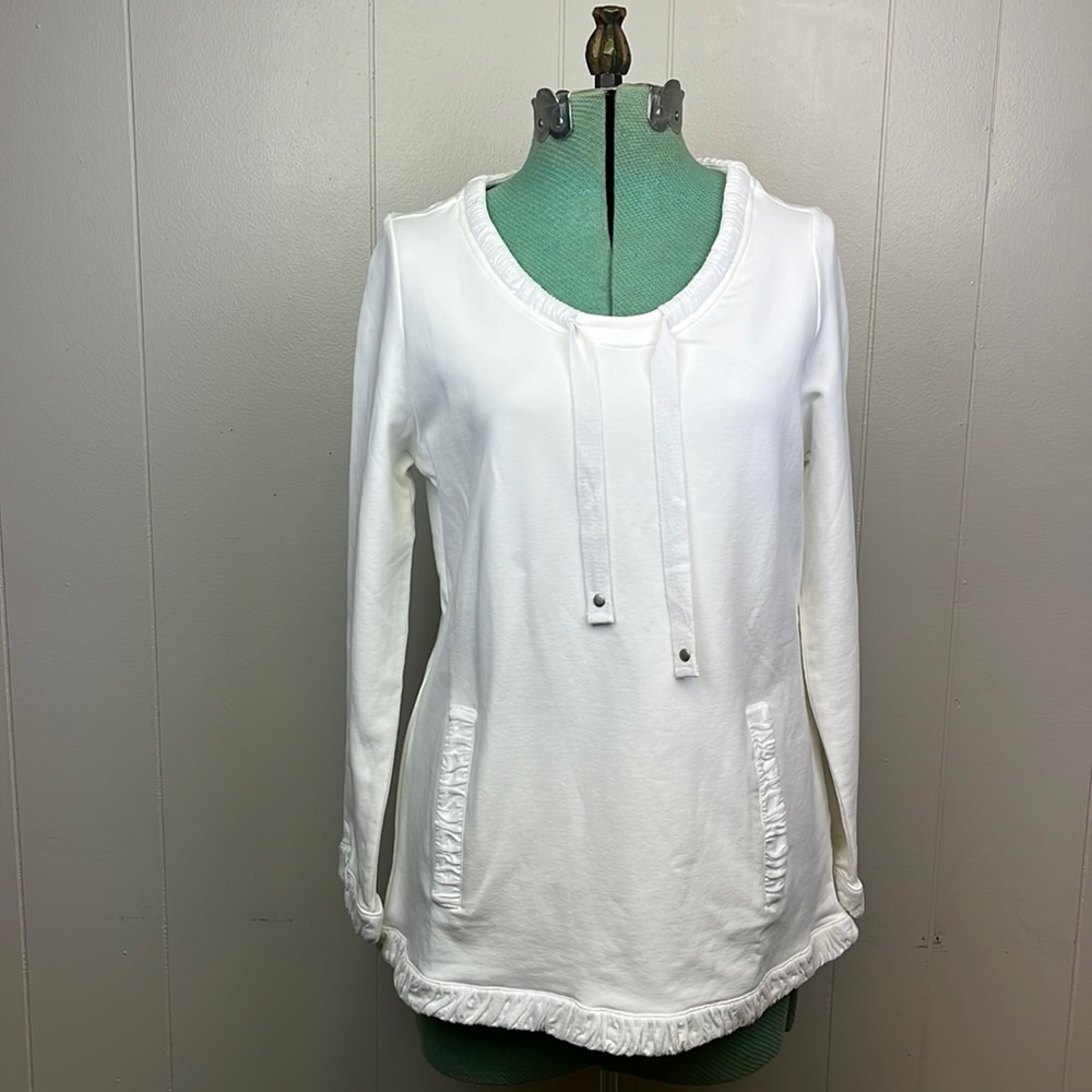 Soft Surroundings White Drawstring Pullover Sweatshirt